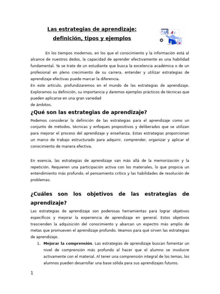 Estrategias de Aprendizaje: Tipos y Ejemplos | PDF | Aprendizaje ...