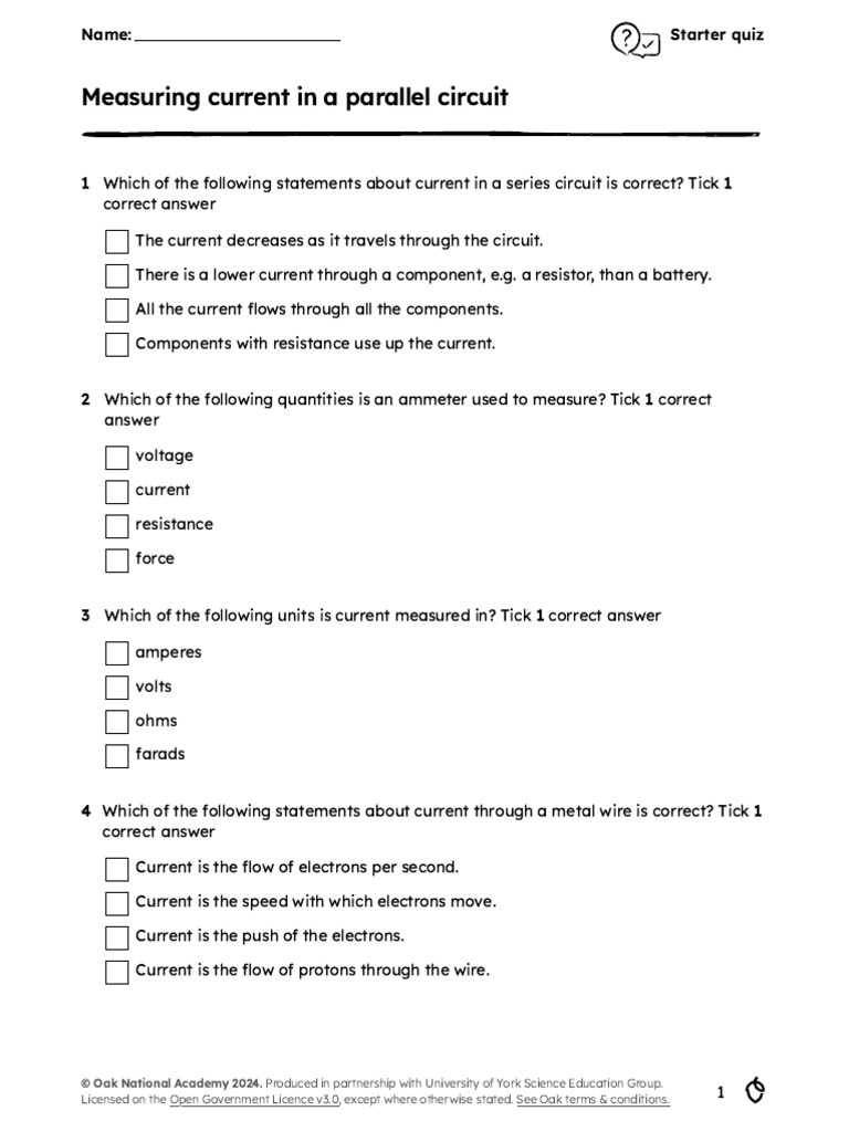 Parallel Circuit Current Quiz | PDF