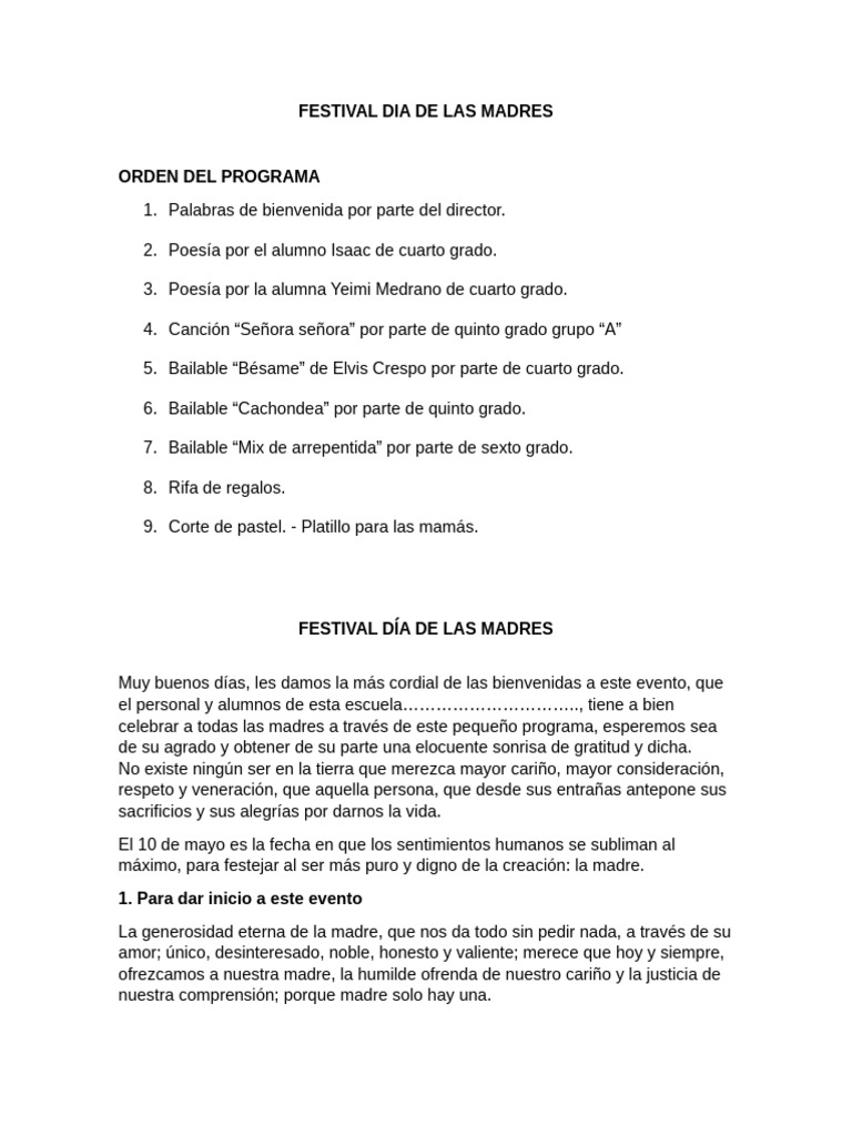 Orden Del Programa Dia de Las Madres - 081945 | PDF