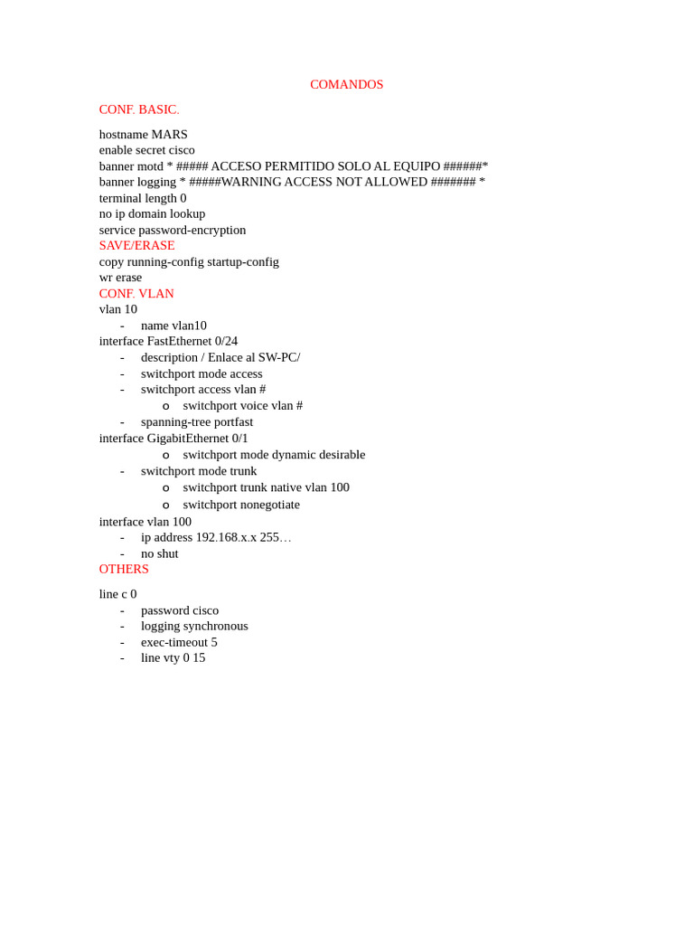 Basic Cisco Configuration Commands | PDF