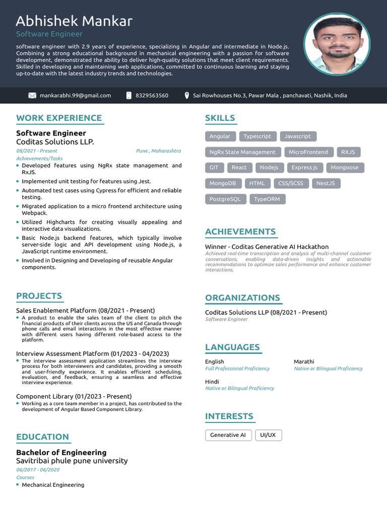 Abhishek Mankar 2.11 Years | PDF | Computing | Software Engineering