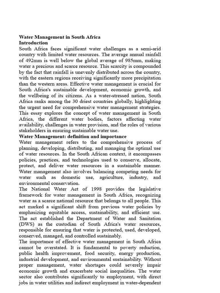 Water Management Challenges in South Africa | PDF | Water Purification ...