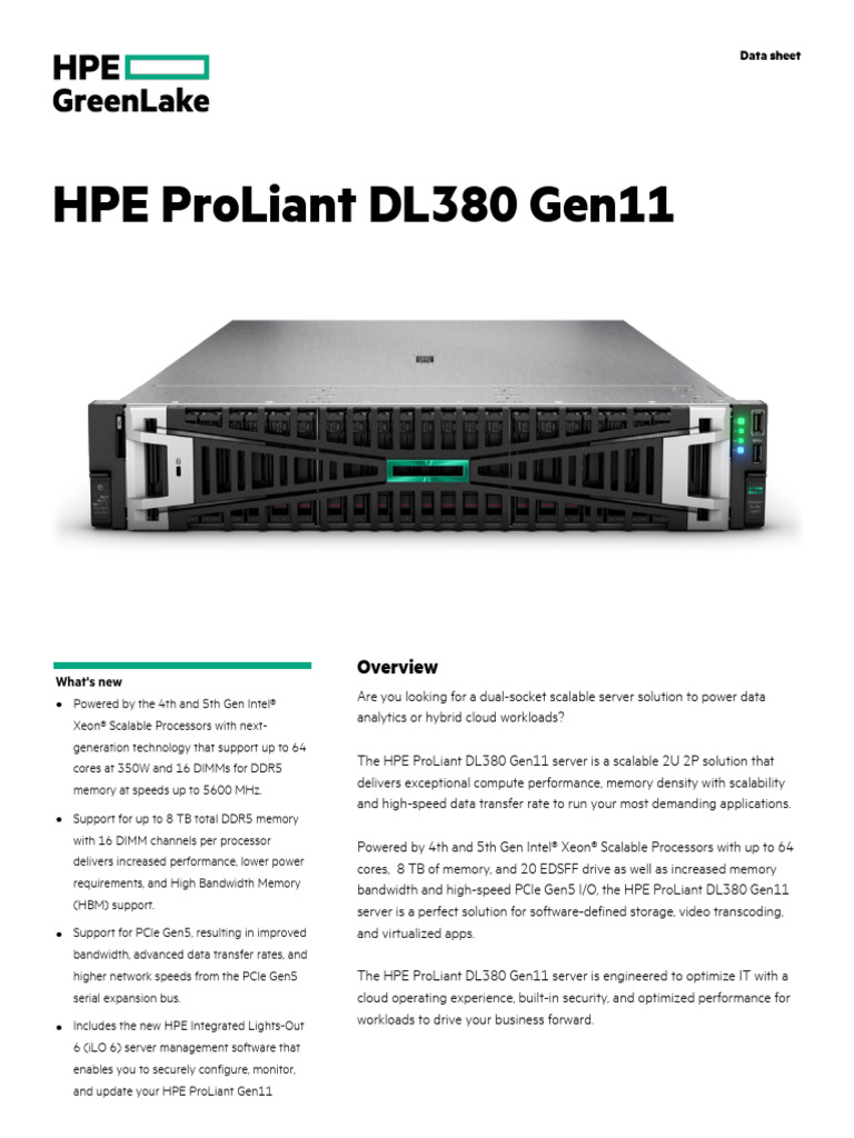 HPE ProLiant DL380 Gen11 Overview | PDF | Scalability | Cloud Computing