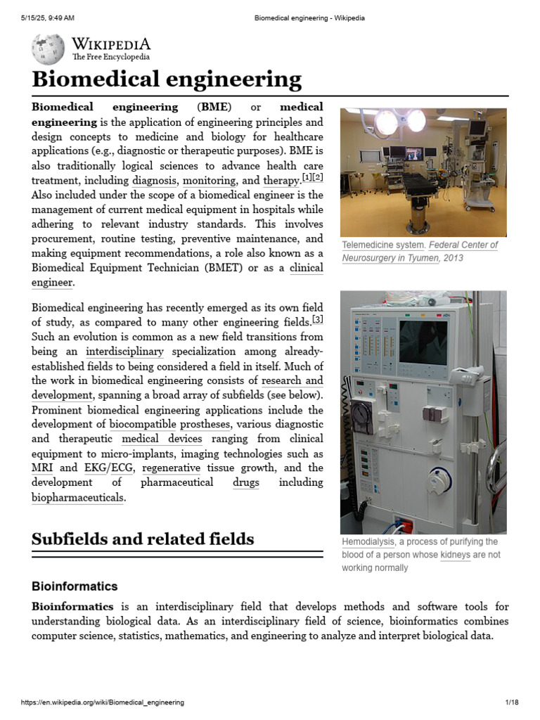 Overview of Biomedical Engineering | PDF | Biomedical Engineering ...