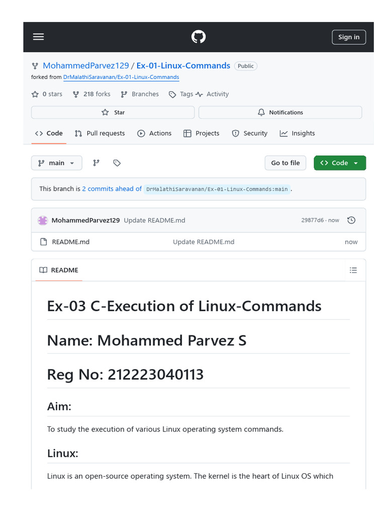 Github Com MohammedParvez129 Ex 01 Linux Commands... | PDF | Computer ...