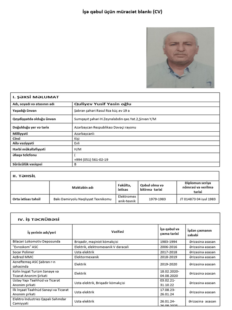 CV AZ Quliyev Yusif 3 | PDF