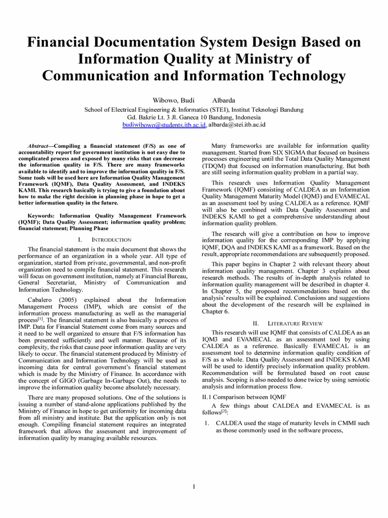 Financial Documentation System Design Based On Information Quality at ...