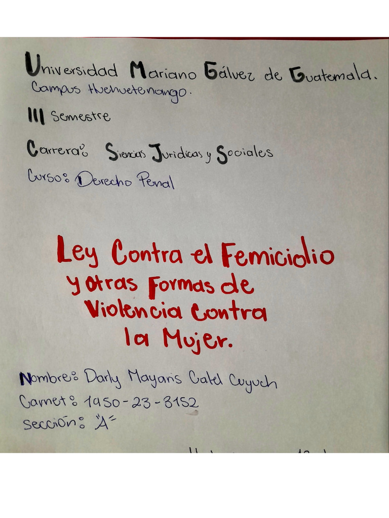 Ley Contra El Femicidio y Otras Formas de Violencia Contra La Mujer | PDF