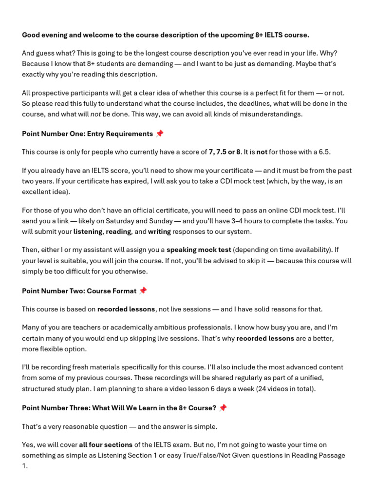 8+ IELTS Course: Entry, Format & Details | PDF | Reading Comprehension ...