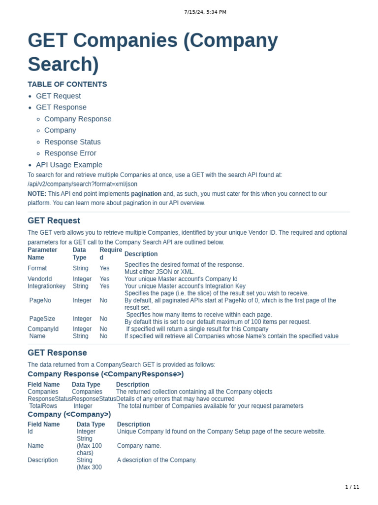Company Search API Overview | PDF | Xml | Json