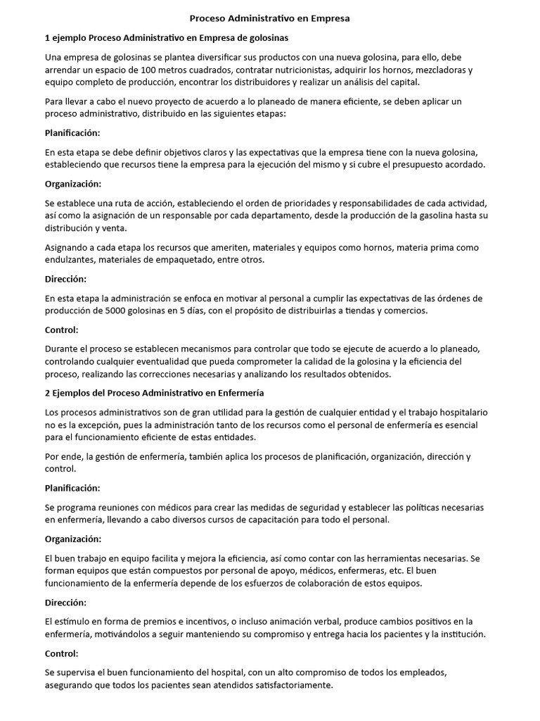 Ejemplos de Proceso Administrativo Empresarial | PDF | Business ...