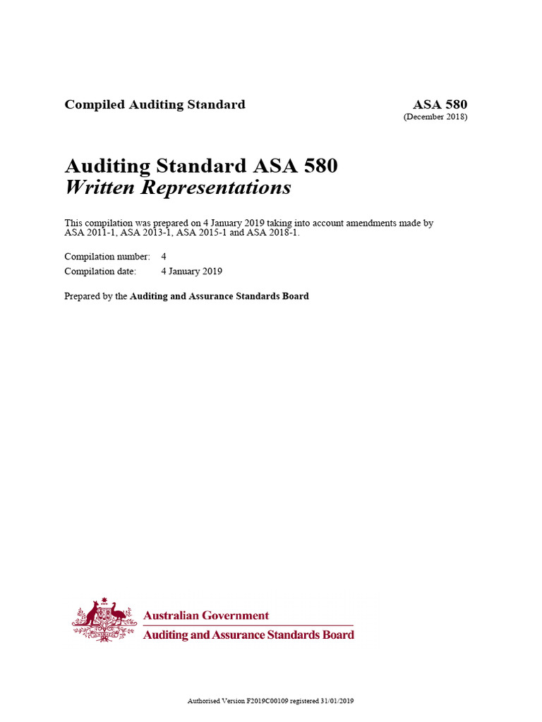 ASA 580: Written Representations Guide | PDF | Audit | Auditor's Report