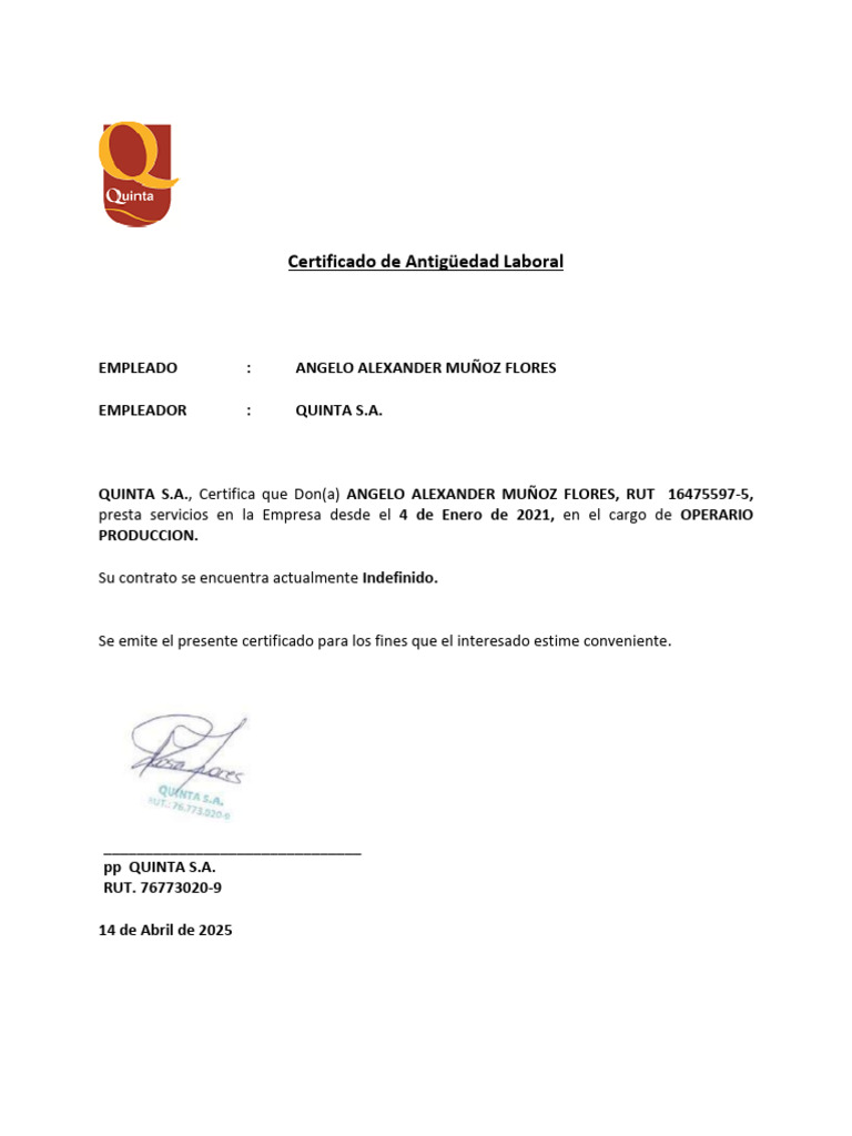 Certificado de Antigüedad Laboral 2025 | PDF