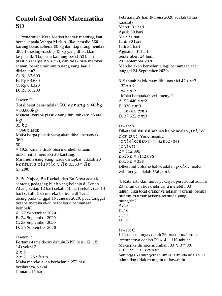 Contoh Soal Osn Matematika Sd Pdf