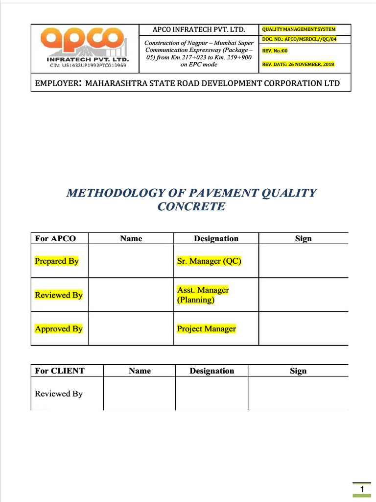 PQC Quality Management Plan for Expressway | PDF | Construction ...