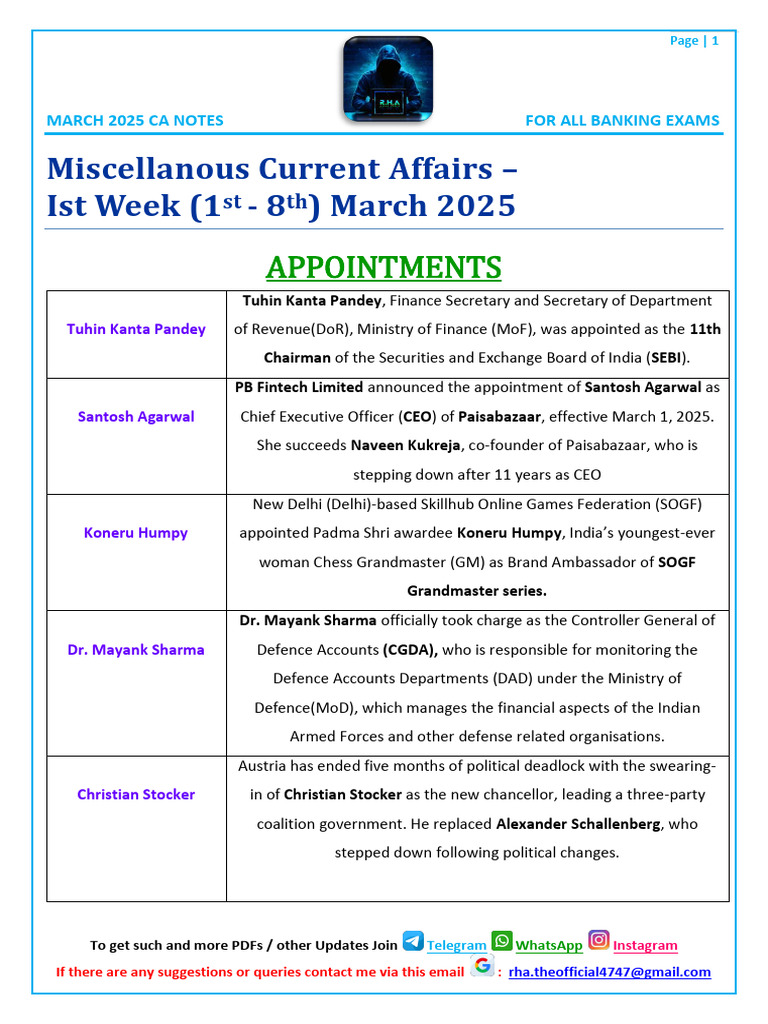 March 2025 Ist Week Miscellaneous CA Notes Compiled by The R H A | PDF ...