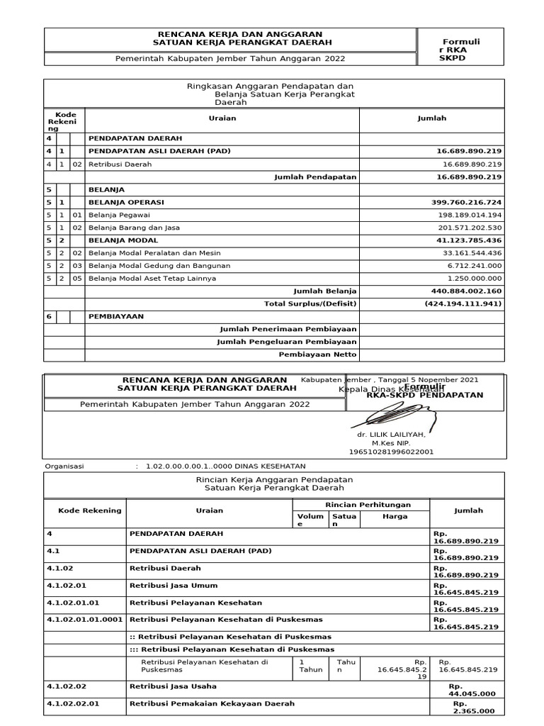 RKA SKPD Jember 2022: Anggaran dan Pendapatan | PDF