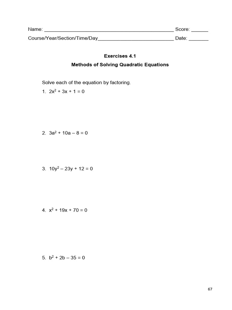 Exercise Chapter 4 Quadratic Equations | PDF