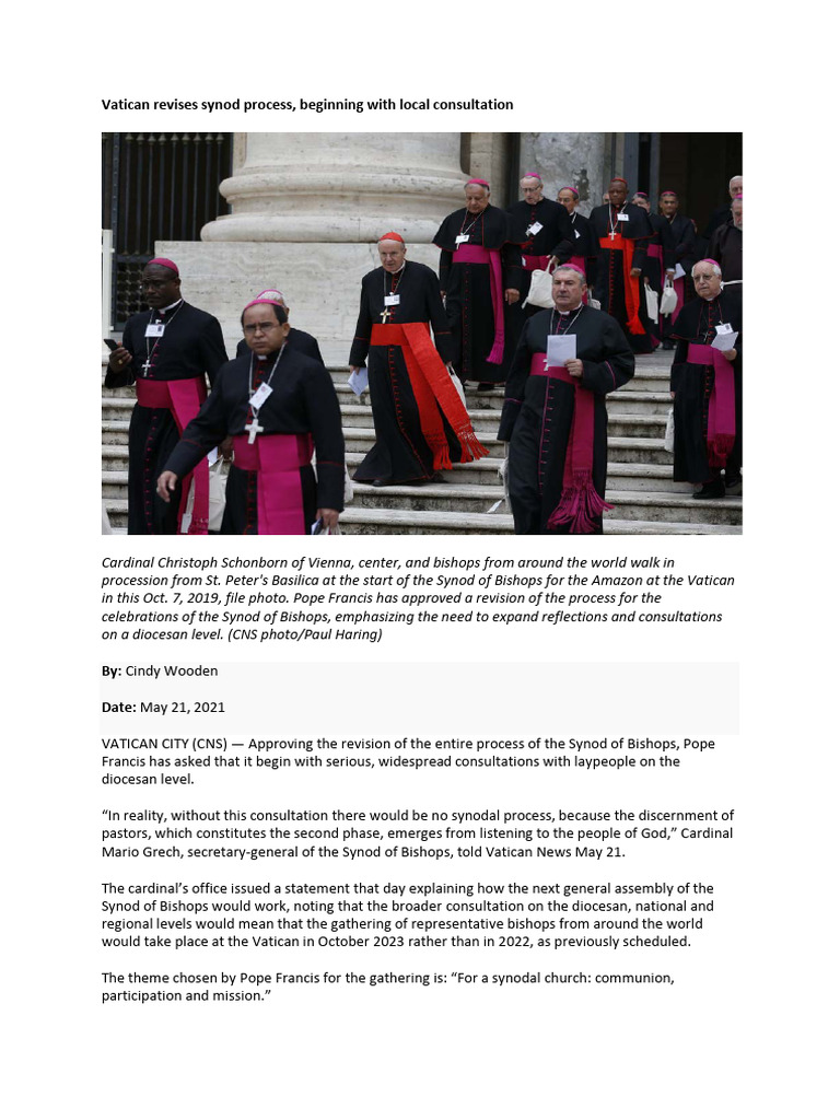 Vatican Revises Synod Process Pdf Synod Bishop