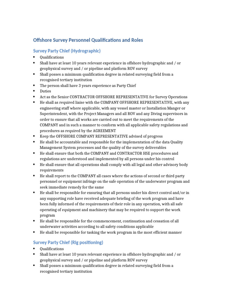 Survey Personnel Qualifications Roles Final | PDF | Surveying ...