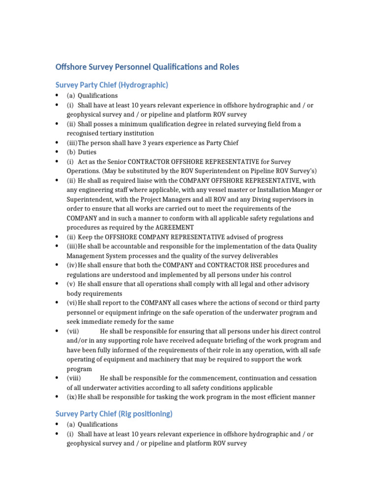 Offshore Survey Personnel Roles & Qualifications | PDF | Surveying ...