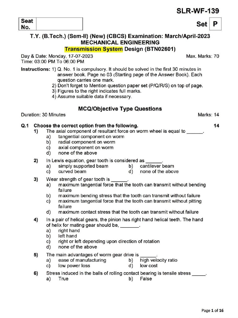 T.Y. Mechanical Engineering Exam Paper | PDF | Gear | Heat Transfer