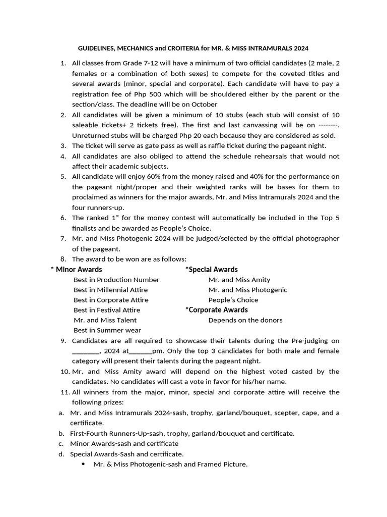 Mr. & Miss Intramurals 2024 Guidelines | PDF
