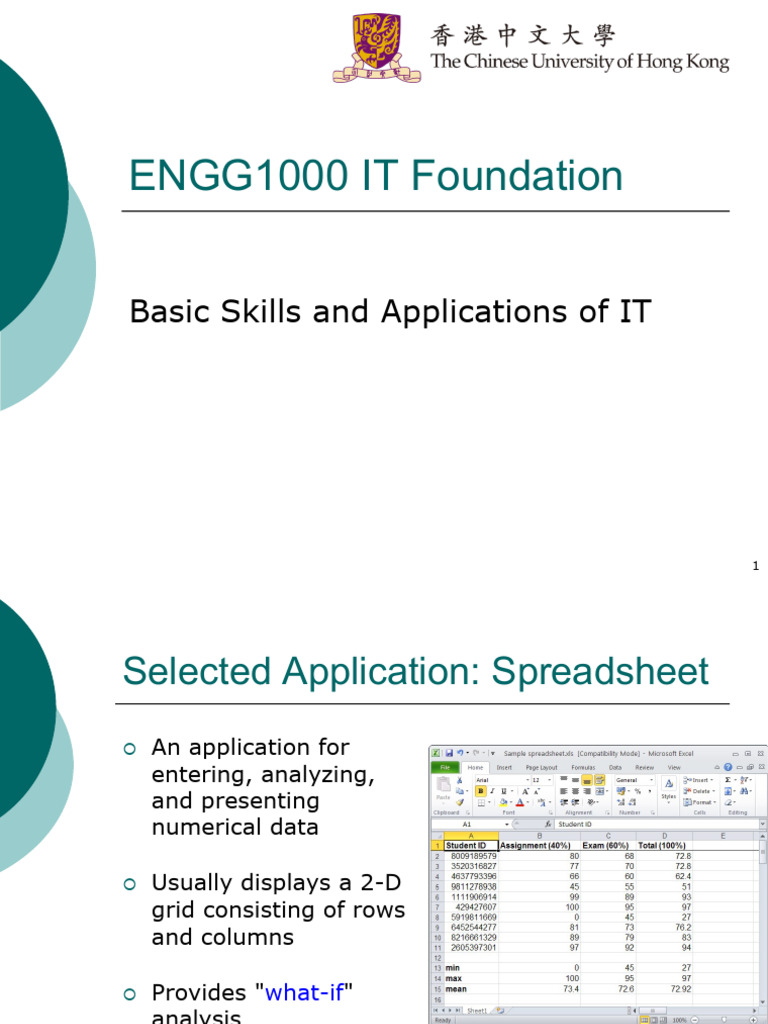 Basic Skills and Applications of IT | PDF | Spreadsheet