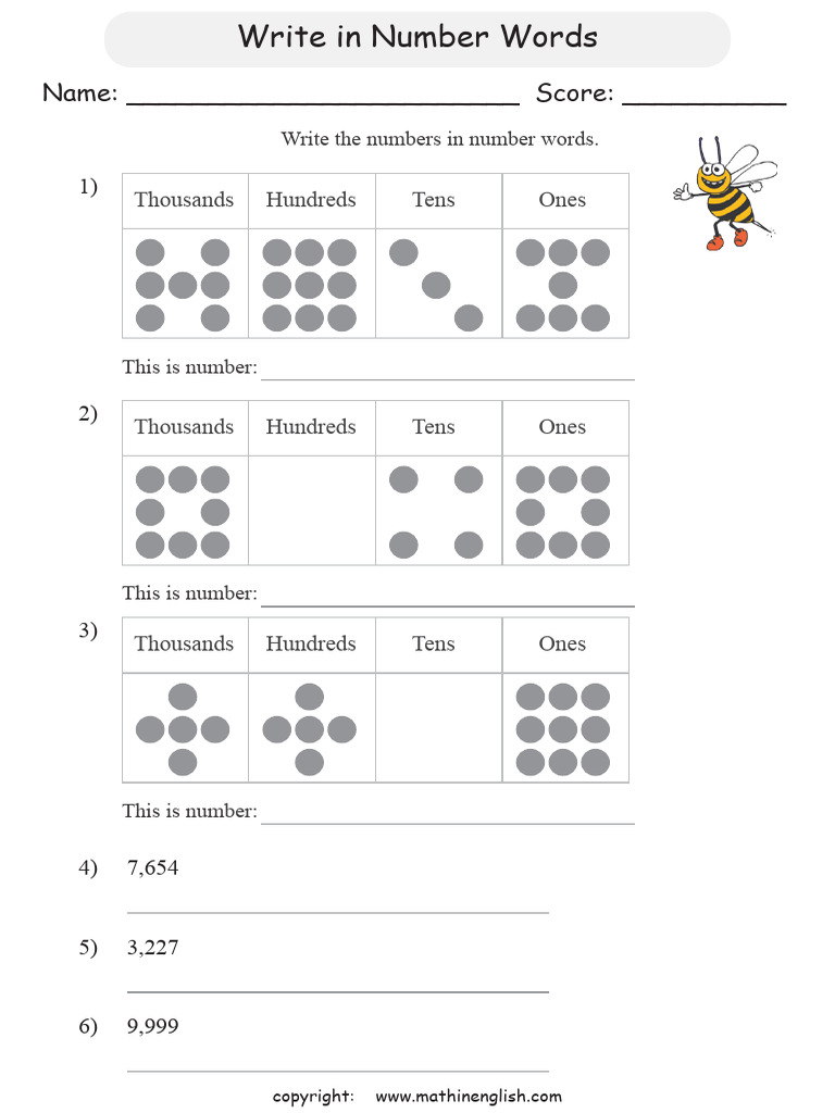 Write Numbers in Words Worksheet | PDF