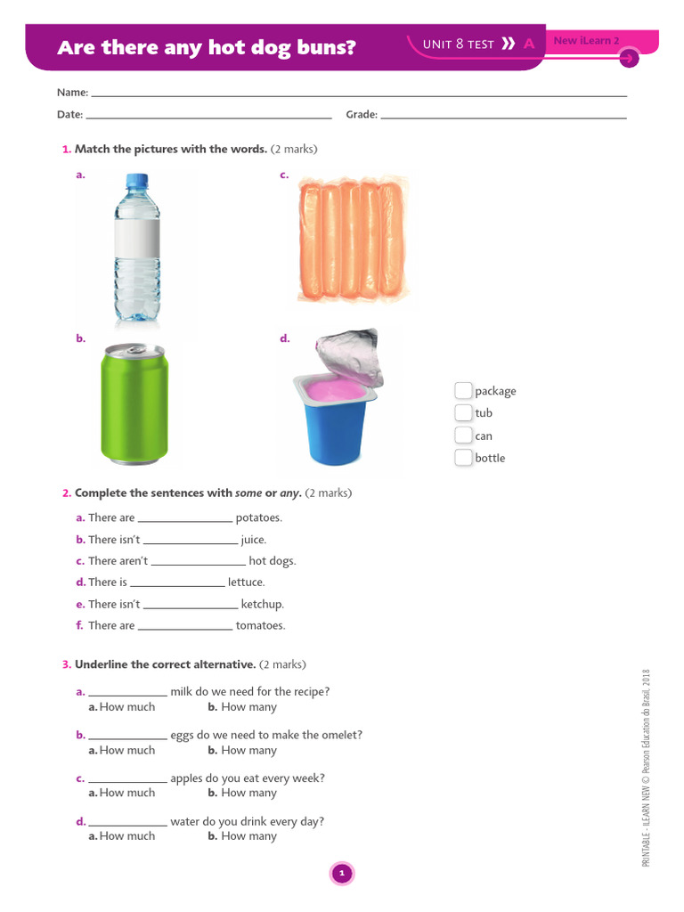 Unit 8 Test: Food and Quantities | PDF | Hot Dog | Hamburgers