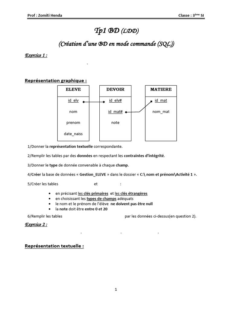 Création de BD SQL pour gestion scolaire | PDF | Bases de données ...