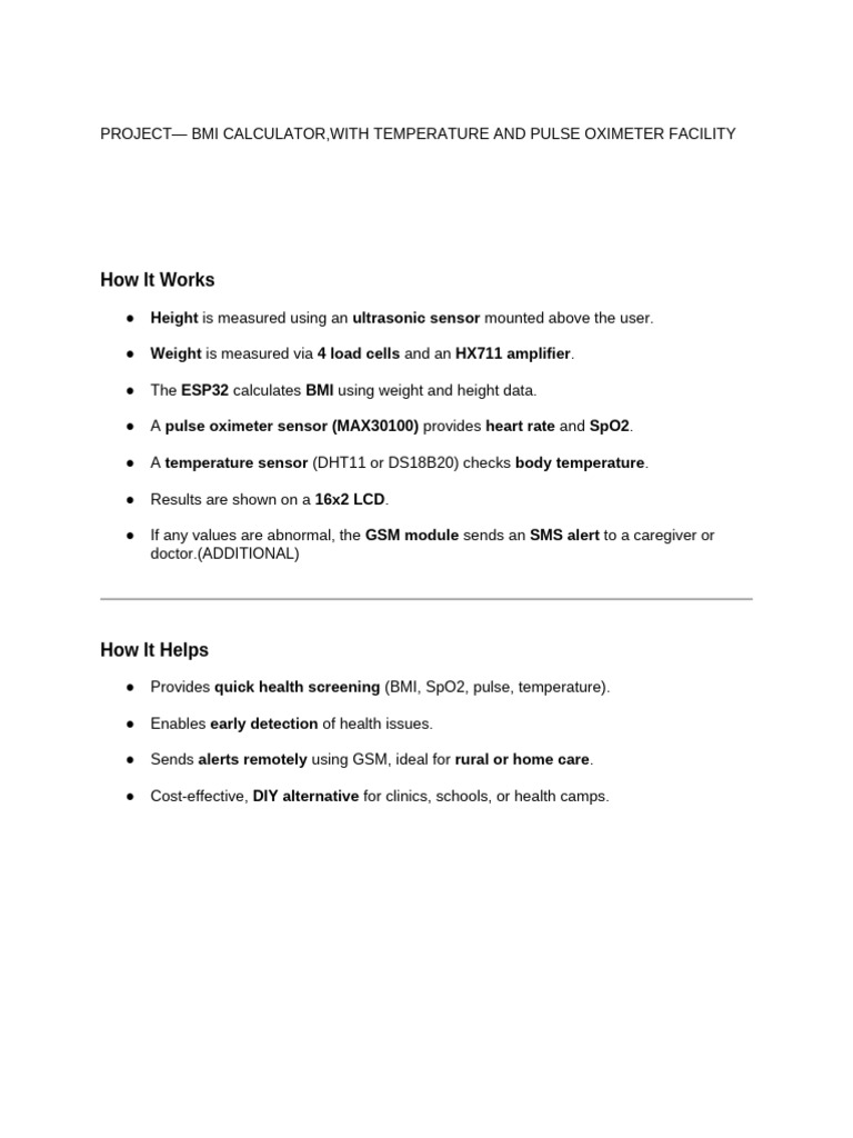 Project - Bmi Calculator, With Temperature and Pulse Oximeter Facility ...