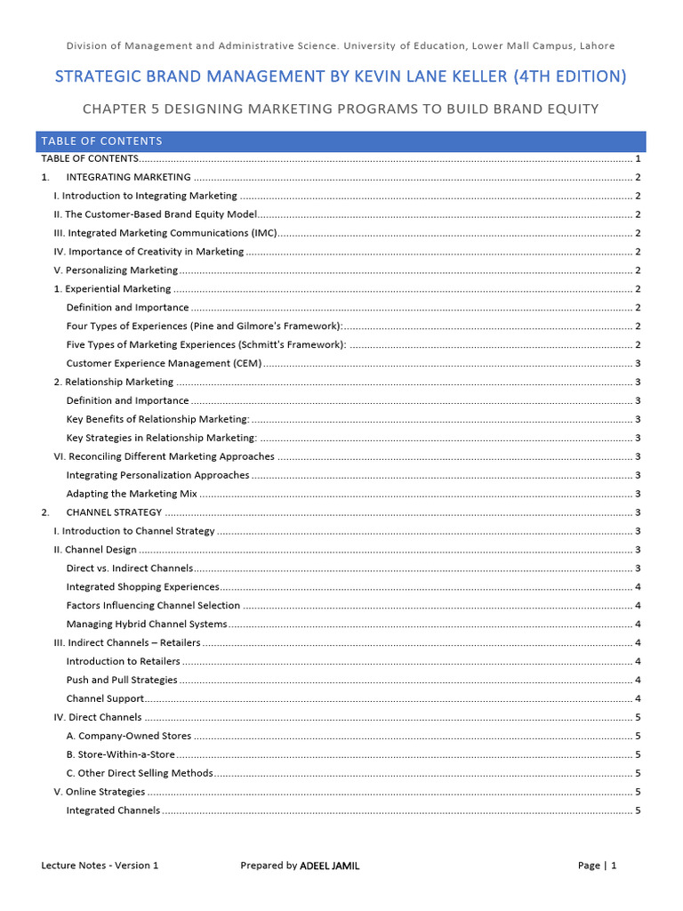 SBM KLK 4E - Student Notes - Chapter 5 Designing Marketing Programs To ...