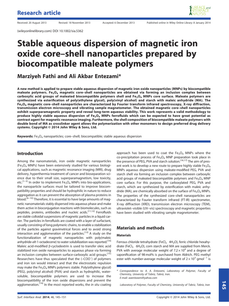 Stable Magnetic Iron Oxide Nanoparticles | PDF | Nanoparticle ...