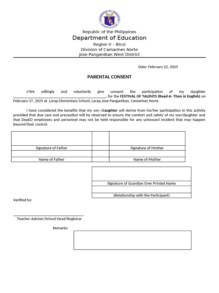 Parental Consent for Read-A-Thon Event | PDF