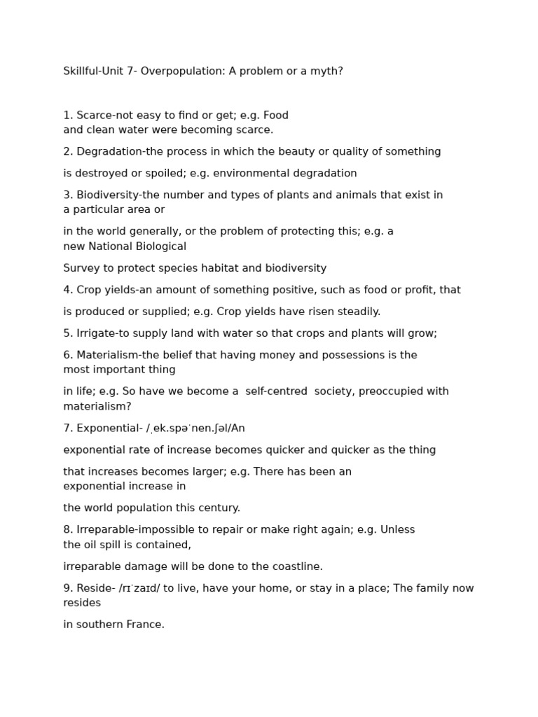 Skillful 7 Unit 7 Overpopulation | PDF | Natural Environment | Economies