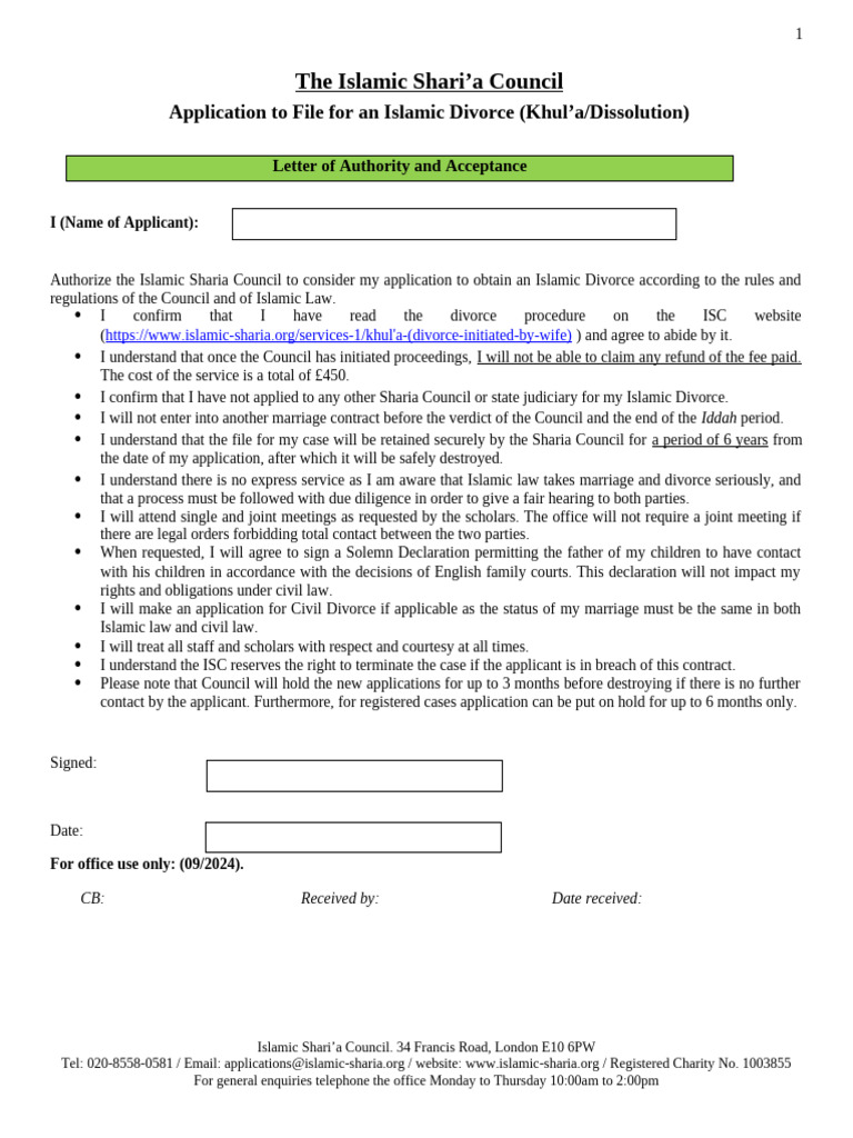Khula Application Form+2024 | PDF | Marriage | Divorce