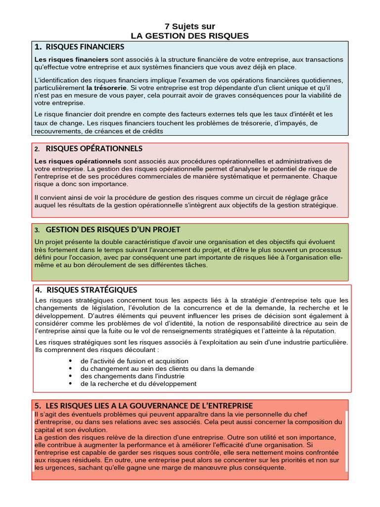 Gestion des Risques en Entreprise | PDF | Gestion des risques | Risque