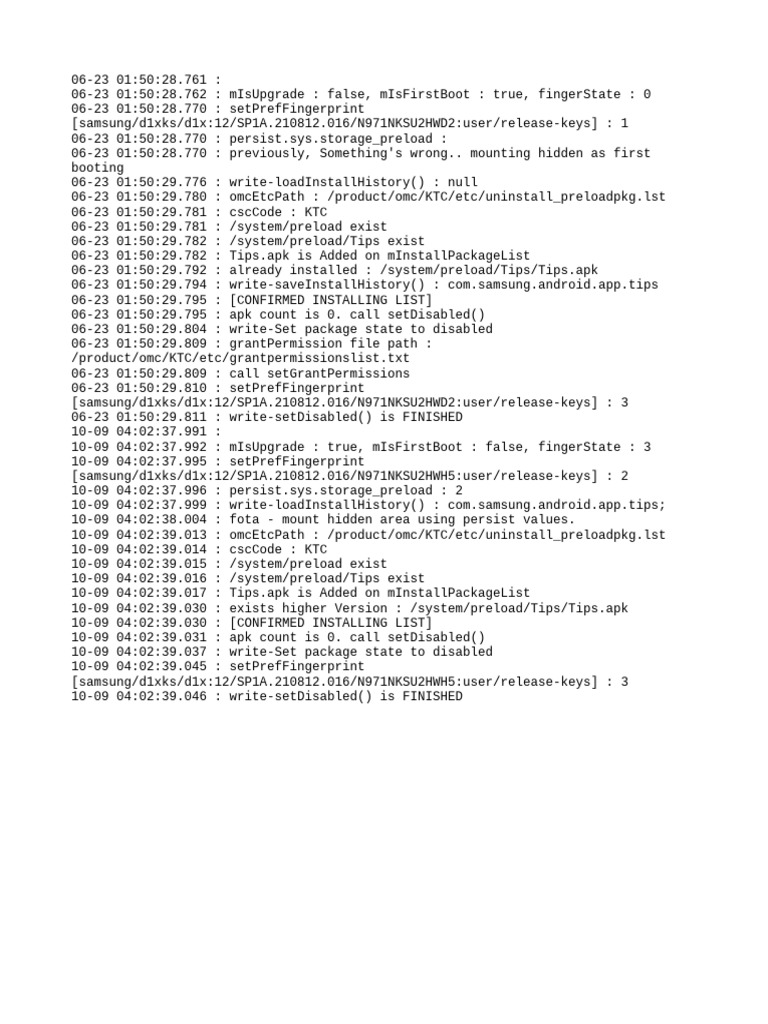 Samsung Device Boot and Installation Logs | PDF