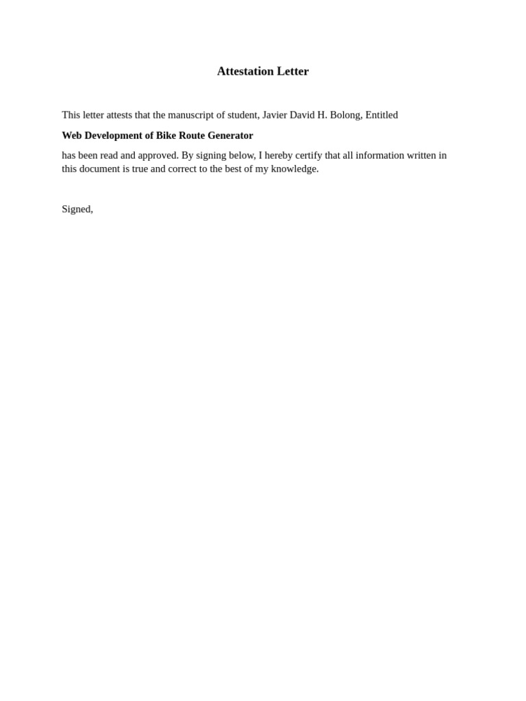 Attestation for Bike Route Generator Manuscript | PDF