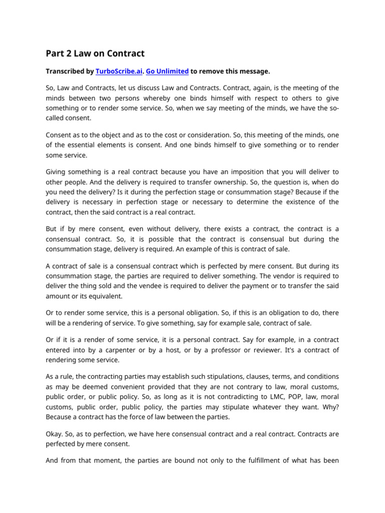 Part 2 Law On Contract | PDF | Inheritance | Consent