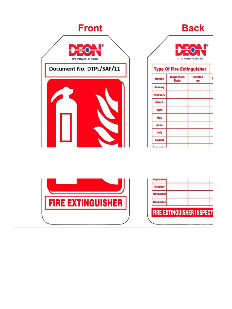 Fire Extingusher Inspection Tag DTPLSAF11 | PDF