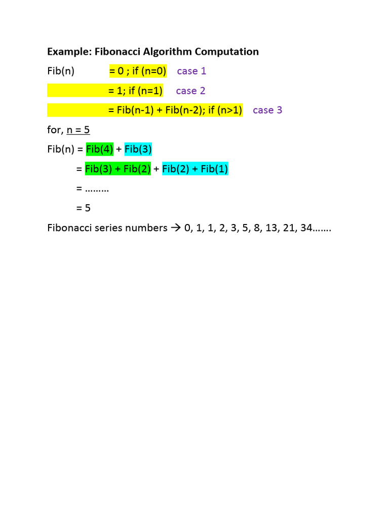 Exapmle Fibonaci Algorithm Class--1 | PDF