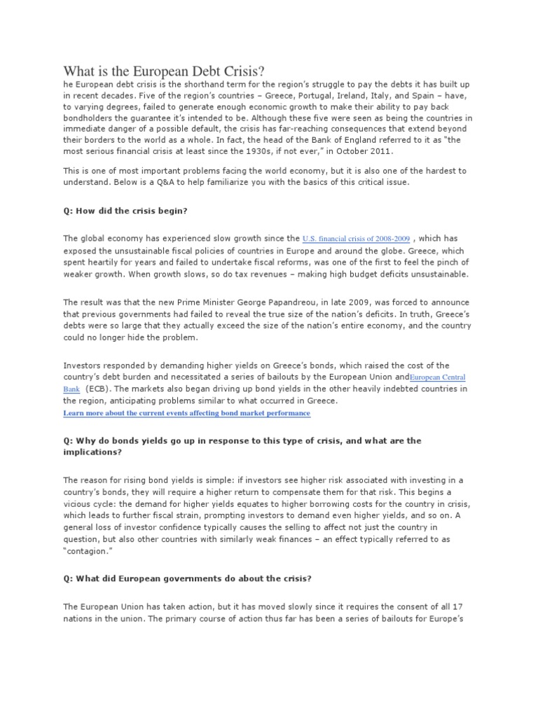 Understanding the European Debt Crisis | PDF | Greek Government Debt ...