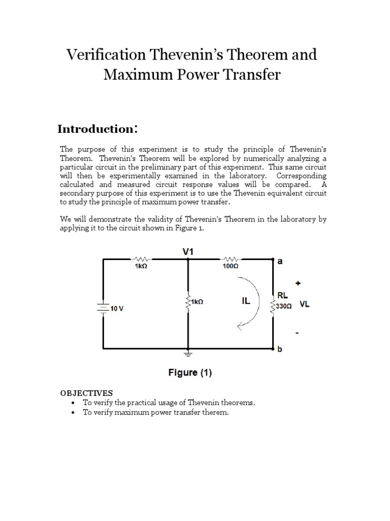 Verification of Thevenin's Theorem Lab | PDF | Electrical Network ...