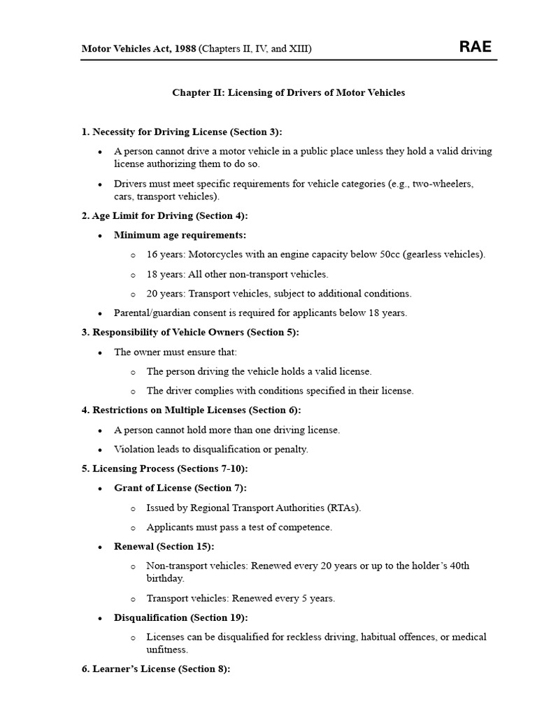 Motor Vehicles Act: Key Licensing & Registration Rules | PDF | Driver's ...