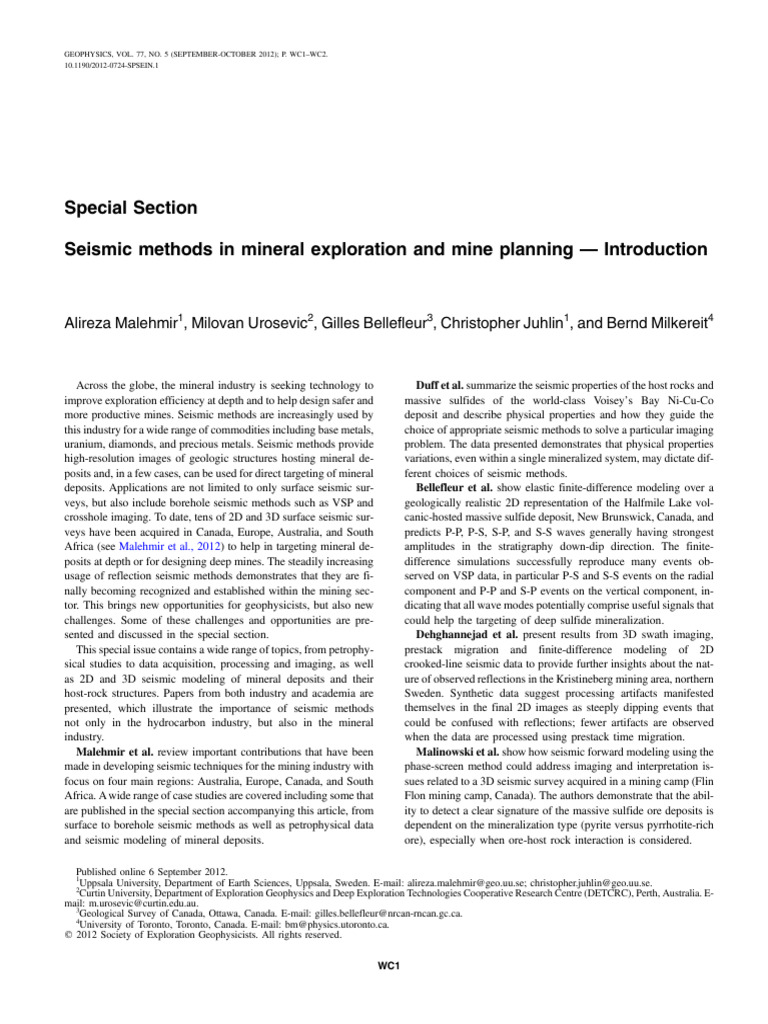Borehole Seismic Methods in Mining | PDF | Reflection Seismology | Mining