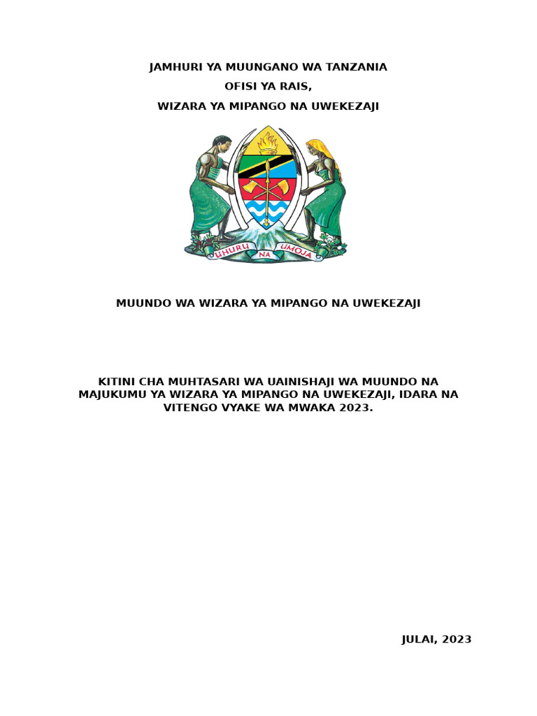 Kitini Cha Wizara Ya Mipango Na Uwekezaji Julai, 2023 | PDF | Audit ...