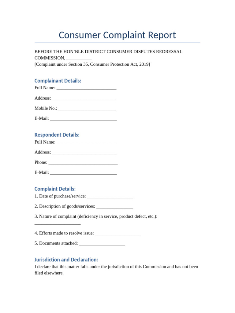 Consumer Complaint Template | PDF