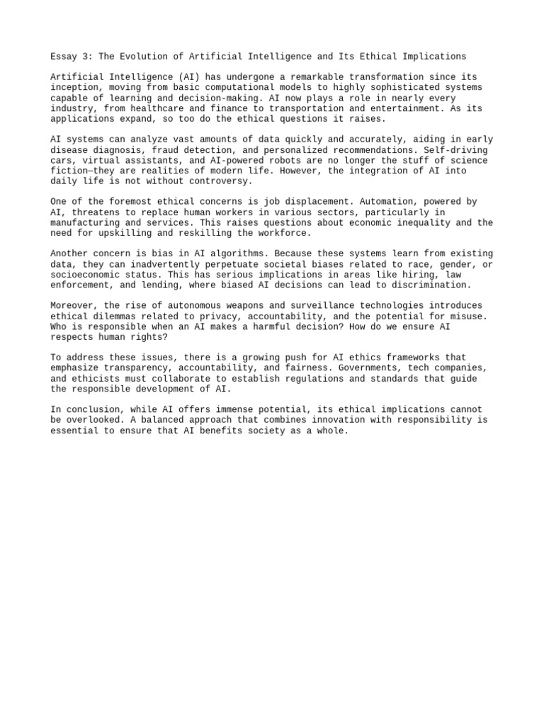 Essay 3 The Evolution of Artificial | PDF